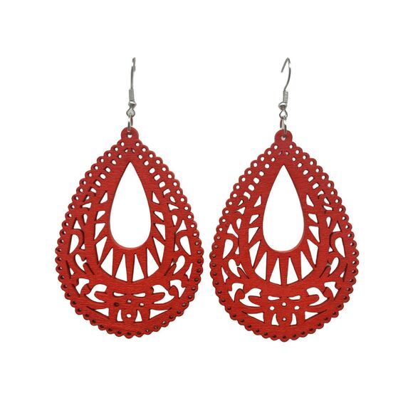 Beige Casual Retro Simple Style Water Droplets Minimal Wood Drop Earrings Boho - Picture 8 of 16